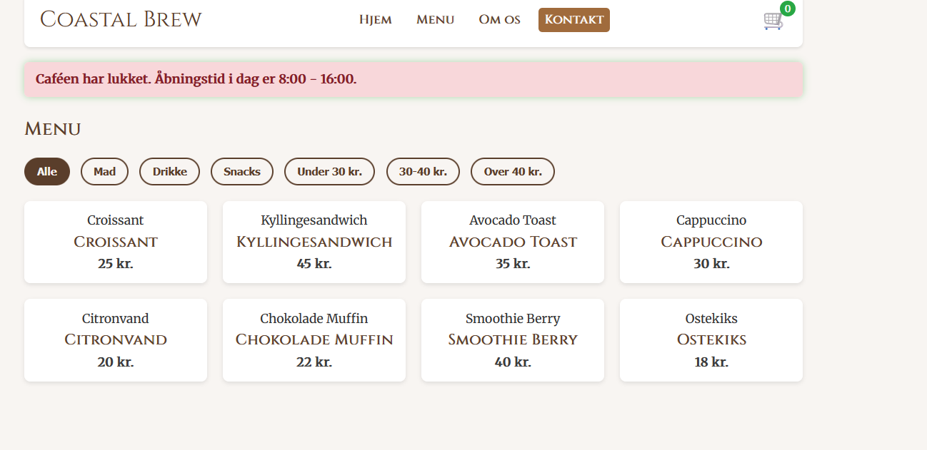 Forhåndsvisning af Café chatbot